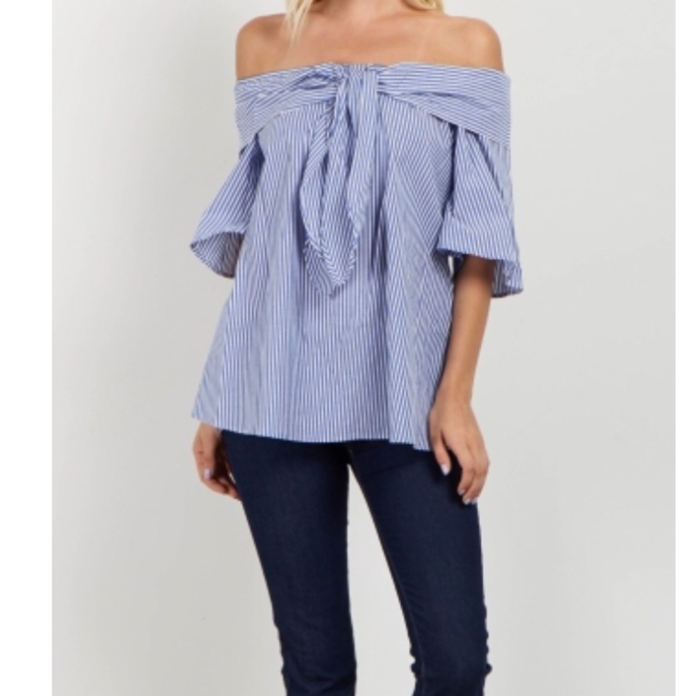 Blue & White Striped Maternity Blouse